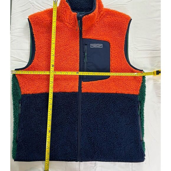 Vineyard Vines Colorblock Sherpa Vest‎ Orange Blue Green Nautical Size XL EUC - Picture 4 of 12